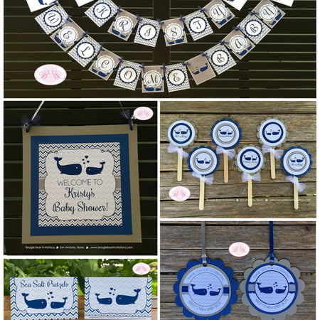 Blue Whale Baby Shower Package Boy Girl White Little Chevron Grey Silver Ocean Under The Sea Swim Pool Boogie Bear Invitations Kristy Theme
