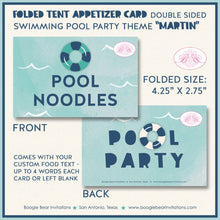 Load image into Gallery viewer, Swimming Pool Birthday Party Favor Card Appetizer Food Place Sign Label Splash Bash Swim Blue Boy Girl Boogie Bear Invitations Martin Theme