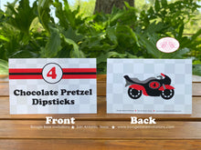 Load image into Gallery viewer, Motorcycle Red Birthday Party Package Boy Girl Motocross Grand Prix Black Grey Pass Race Racing Track Kid Boogie Bear Invitations Cody Theme