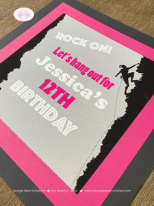 Rock Climbing Birthday Party Door Banner Pink Black Grey Gray Silver Climb Bouldering Modern Girl Boogie Bear Invitations Jessica Theme