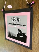 Load image into Gallery viewer, Pink ATV Off Road Birthday Door Banner Black Party Quad All Terrain Vehicle 4 Wheeler Racing Girl Kids Boogie Bear Invitations Adeline Theme