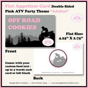 Pink ATV Birthday Party Favor Card Tent Appetizer Place Black All Terrain Vehicle Quad 4 Wheeler Girl Boogie Bear Invitations Adeline Theme