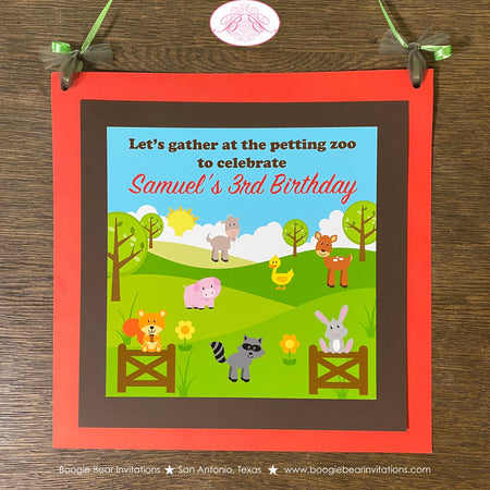 Petting Zoo Birthday Door Banner Girl Boy Happy Farm Animals Boy Girl Country Barn Woodland Creatures Boogie Bear Invitations Samuel Theme