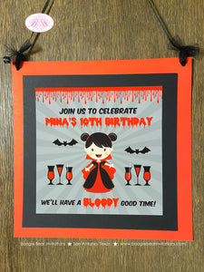Vampire Girl Birthday Party Door Banner Halloween Full Moon Red Blood Fang Bite Dracula Coffin Black Bat Boogie Bear Invitations Mina Theme