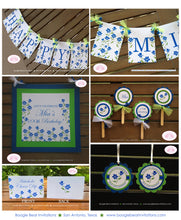 Load image into Gallery viewer, Blue Flowers Birthday Party Package Blue Bluebonnetts Green Garden Spring Grow Floral Farm Country Girl Boogie Bear Invitations Mia Theme