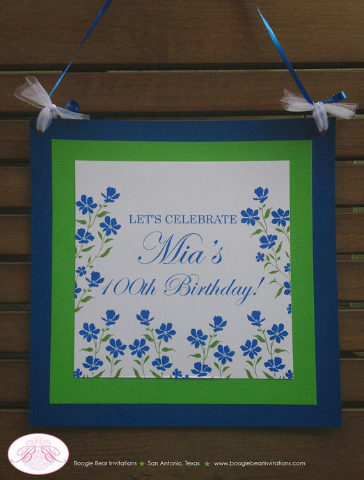 Blue Flowers Birthday Party Door Banner Bluebonnets Happy Girl Garden Picnic Outdoor Spring Ladies Floral Boogie Bear Invitations Mia Theme
