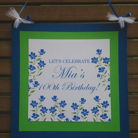 Blue Flowers Birthday Party Door Banner Bluebonnets Happy Girl Garden Picnic Outdoor Spring Ladies Floral Boogie Bear Invitations Mia Theme
