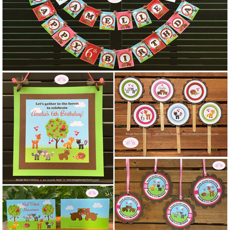 Valentine's Day Birthday Party Package Woodland Animals Forest Creatures Bear Skunk Deer Fox Bird Tree Boogie Bear Invitations Amelie Theme