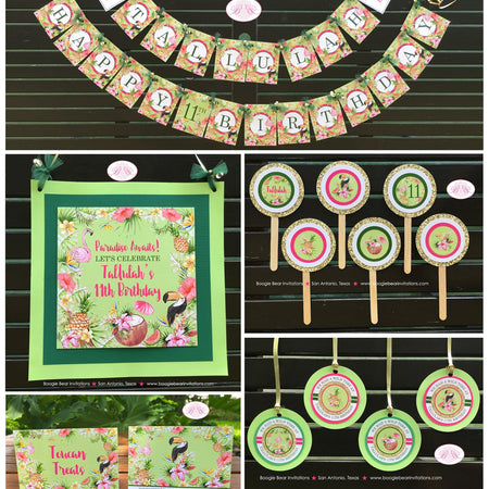 Tropical Paradise Birthday Party Package Flamingo Toucan Pineapple Pink Gold Green Girl Aloha Island Boogie Bear Invitations Tallulah Theme