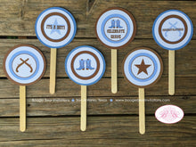 Load image into Gallery viewer, Blue Cowboy Baby Shower Party Package Boy Gunslinger Boots Lone Star Pistol Gun Paisley Boy Birthday Tag Boogie Bear Invitations Shane Theme