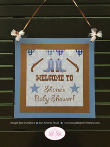 Blue Cowboy Baby Shower Party Package Boy Gunslinger Boots Lone Star Pistol Gun Paisley Boy Birthday Tag Boogie Bear Invitations Shane Theme