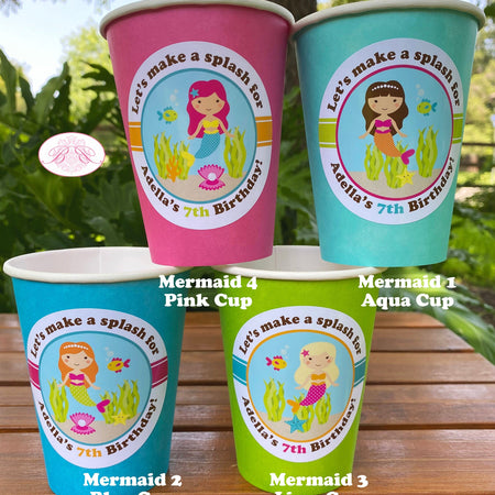 Mermaid Swimming Birthday Party Beverage Cups Paper Drink Girl Pink Pool Tropical Fish Sea Splash Ocean Boogie Bear Invitations Adella Theme