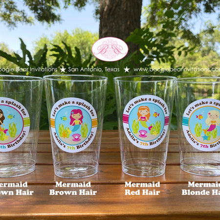 Mermaid Swimming Birthday Party Beverage Cups Plastic Drink Girl Pink Pool Tropical Fish Sea Ocean Swim Boogie Bear Invitations Adella Theme