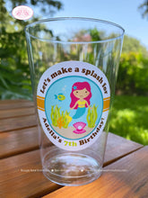 Load image into Gallery viewer, Mermaid Swimming Birthday Party Beverage Cups Plastic Drink Girl Pink Pool Tropical Fish Sea Ocean Swim Boogie Bear Invitations Adella Theme