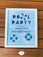 Load image into Gallery viewer, Swimming Pool Birthday Party Sign Poster Splash Bash Swim Blue Kids Green Ocean Wave Water Inner Tube Boogie Bear Invitations Martin Theme