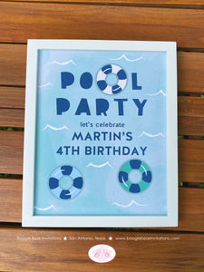 Swimming Pool Birthday Party Sign Poster Splash Bash Swim Blue Kids Green Ocean Wave Water Inner Tube Boogie Bear Invitations Martin Theme