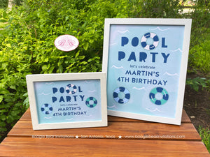 Swimming Pool Birthday Party Sign Poster Splash Bash Swim Blue Kids Green Ocean Wave Water Inner Tube Boogie Bear Invitations Martin Theme