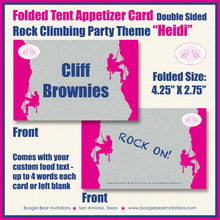 Load image into Gallery viewer, Rock Climbing Birthday Party Favor Card Birthday Tent Place Food Mountain Girl Pink Blue Indoor Climb Boogie Bear Invitations Heidi Theme