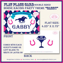Load image into Gallery viewer, Horse Racing Birthday Party Favor Card Tent Appetizer Place Sign Pink Blue Kentucky Derby Jockey Track Boogie Bear Invitations Gabby Theme