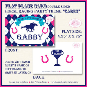 Horse Racing Birthday Party Favor Card Tent Appetizer Place Sign Pink Blue Kentucky Derby Jockey Track Boogie Bear Invitations Gabby Theme