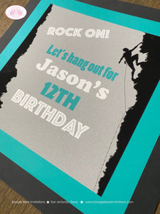 Rock Climbing Birthday Party Door Banner Aqua Blue Black Climb Teal Turquoise Bouldering Modern Boy Girl Boogie Bear Invitations Jason Theme