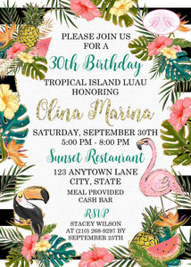 Tropical Paradise Birthday Party Invitation Flamingo Pineapple Watermelon Boogie Bear Invitations Olina Theme Paperless Printable Printed