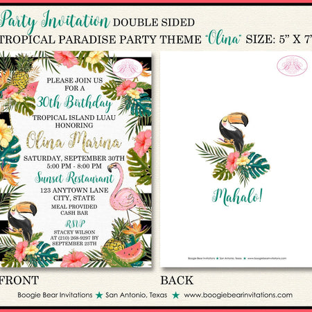 Tropical Paradise Birthday Party Invitation Flamingo Pineapple Watermelon Boogie Bear Invitations Olina Theme Paperless Printable Printed