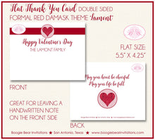 Load image into Gallery viewer, Red Formal Damask Thank You Cards Note Valentine&#39;s Party Day Love Heart Pattern Holiday Dinner Boogie Bear Invitations Lamont Theme Printed