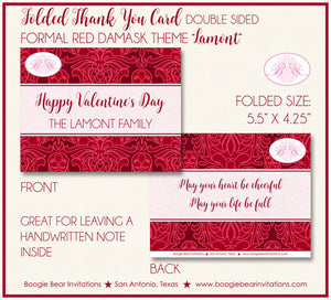 Red Formal Damask Thank You Cards Note Valentine's Party Day Love Heart Pattern Holiday Dinner Boogie Bear Invitations Lamont Theme Printed