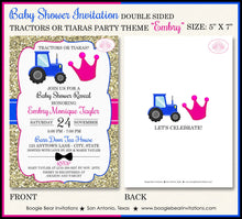 Load image into Gallery viewer, Tractors or Tiaras Baby Shower Invitation Pink Blue Gold Reveal Party Farm Boogie Bear Invitations Embry Theme Paperless Printable Printed