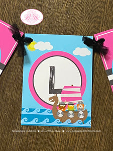 Viking Warrior Birthday Party Name Banner Pink Girl Ocean Set Sail Ship Boat Norse Fighter Medieval Armor Boogie Bear Invitations Hela Theme