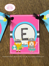 Load image into Gallery viewer, Viking Warrior Birthday Party Name Banner Pink Girl Ocean Set Sail Ship Boat Norse Fighter Medieval Armor Boogie Bear Invitations Hela Theme
