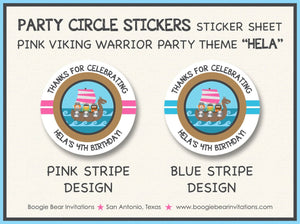 Viking Warrior Birthday Party Stickers Circle Sheet Round Pink Girl Blue Sail Ship Boat Norse Swimming Boogie Bear Invitations Hela Theme
