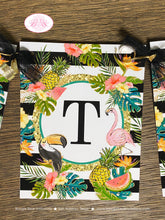 Load image into Gallery viewer, Tropical Paradise Happy Birthday Banner Flamingo Toucan Pineapple Party Black Gold Teal Green Girl Aloha Boogie Bear Invitations Olina Theme