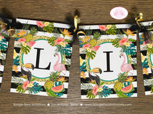 Load image into Gallery viewer, Tropical Paradise Birthday Party Banner Flamingo Toucan Pineapple Party Black Gold Teal Green Rainforest Boogie Bear Invitations Olina Theme
