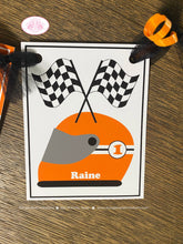 Load image into Gallery viewer, Dirt Bike I am 1 Highchair Party Banner Birthday Small Orange Grey Black Gray Boy Girl Mountain 1st 2nd Boogie Bear Invitations Raine Theme