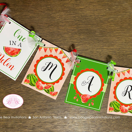 Red Watermelon Party Name Banner Birthday Green One Melon Sweet Fruit Summer Girl Boy Picnic Dessert Boogie Bear Invitations Marlene Theme