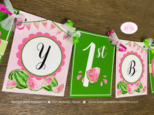 Load image into Gallery viewer, Pink Watermelon Happy Birthday Party Banner Green One Melon Two Sweet Fruit Summer Girl Picnic Dessert Boogie Bear Invitations Darlene Theme