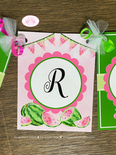 Load image into Gallery viewer, Pink Watermelon Happy Birthday Party Banner Green One Melon Two Sweet Fruit Summer Girl Picnic Dessert Boogie Bear Invitations Darlene Theme