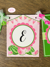 Load image into Gallery viewer, Pink Watermelon Party Name Banner Birthday Green One Melon Two Sweet Fruit Summer Girl Picnic Dessert Boogie Bear Invitations Darlene Theme