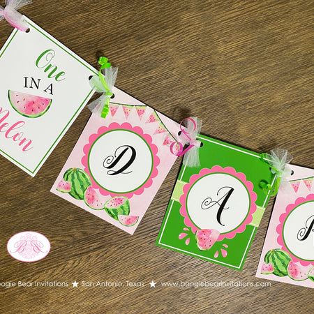 Pink Watermelon Party Name Banner Birthday Green One Melon Two Sweet Fruit Summer Girl Picnic Dessert Boogie Bear Invitations Darlene Theme