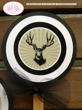 Load image into Gallery viewer, Deer Hunting Birthday Party Package Buck Black Green Bust Head Antlers Boy Hunt Blind Wild Game Elk Camo Boogie Bear Invitations Wyatt Theme