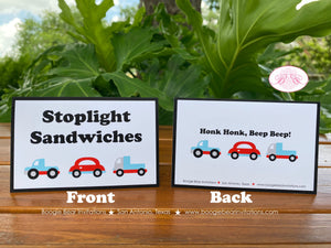 Cars Trucks Birthday Party Package Honk Beep Red Blue Black White Vehicles Stoplight Traffic Vehicles Boy Boogie Bear Invitations Sam Theme