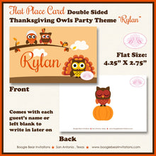 Load image into Gallery viewer, Thanksgiving Owls Birthday Party Card Favor Tent Place Food Tag Boy Girl Fall Harvest Autumn Pumpkin Boogie Bear Invitations Rylan Theme
