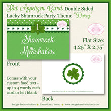Load image into Gallery viewer, Lucky Shamrock Birthday Favor Party Card Appetizer Tent Place Food Tag St. Patrick&#39;s Day 4 Leaf Clover Boogie Bear Invitations Darcy Theme