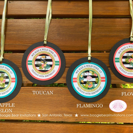 Tropical Paradise Party Favor Tags Birthday Girl Flamingo Toucan Pineapple Watermelon Teal Gold Coral Boogie Bear Invitations Olina Theme
