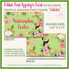 Load image into Gallery viewer, Tropical Paradise Birthday Party Favor Card Place Food Appetizer Girl Flamingo Toucan Pink Gold Green Boogie Bear Invitations Tallulah Theme