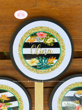 Load image into Gallery viewer, Tropical Paradise Birthday Party Cupcake Toppers Girl Flamingo Toucan Bird Pineapple Teal Gold Coral Zoo Boogie Bear Invitations Olina Theme