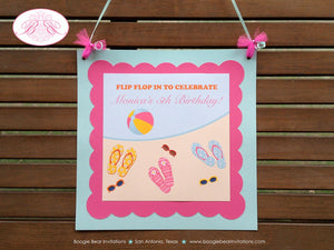Flip Flop Pool Birthday Party Package Girl Swimming Pool Splash Swim Beach Ball Pink Aqua Blue Summer Boogie Bear Invitations Monica Theme