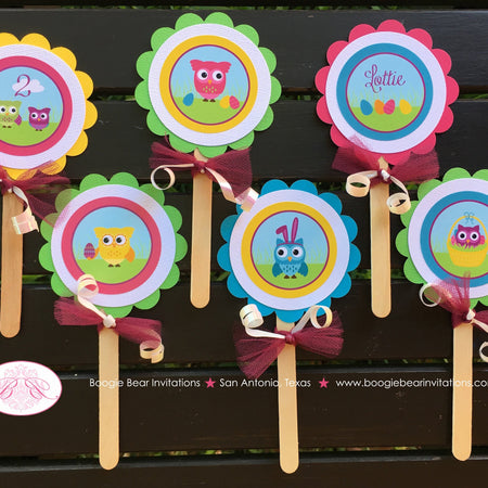 Easter Owls Party Cupcake Toppers Birthday Girl Boy Woodland Spring Forest Egg Hunt Painting Basket Kid Boogie Bear Invitations Lottie Theme
